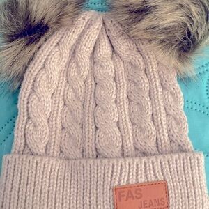 Girl’s baby/toddler knitted hat with Pompoms